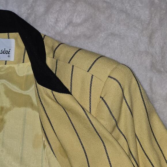 Vintage Oleg Cassini Yellow Pinstripe Blazer Size 10 Double Breasted 80s 90s - Picture 6 of 12